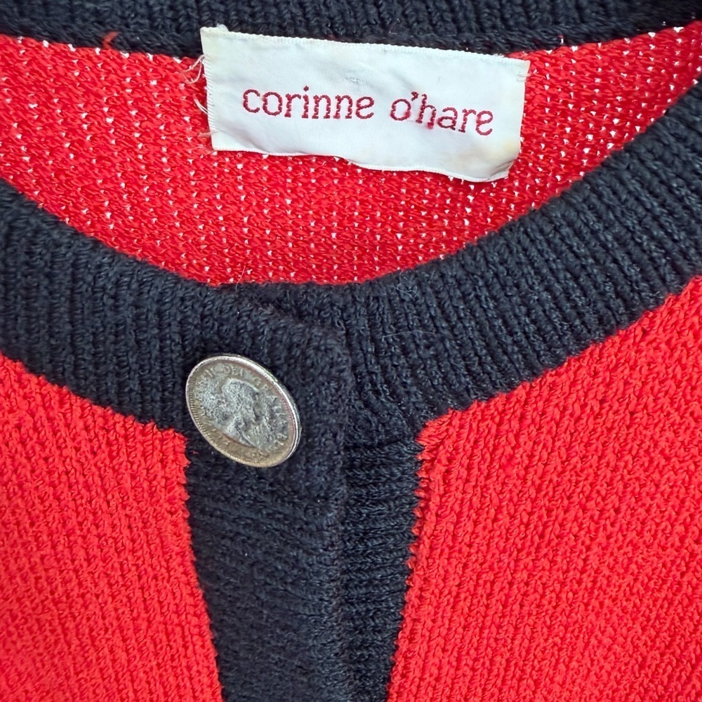 Vintage Red and Black Knit Cardigan with Coin Buttons – Medium - Picture 6 of 7